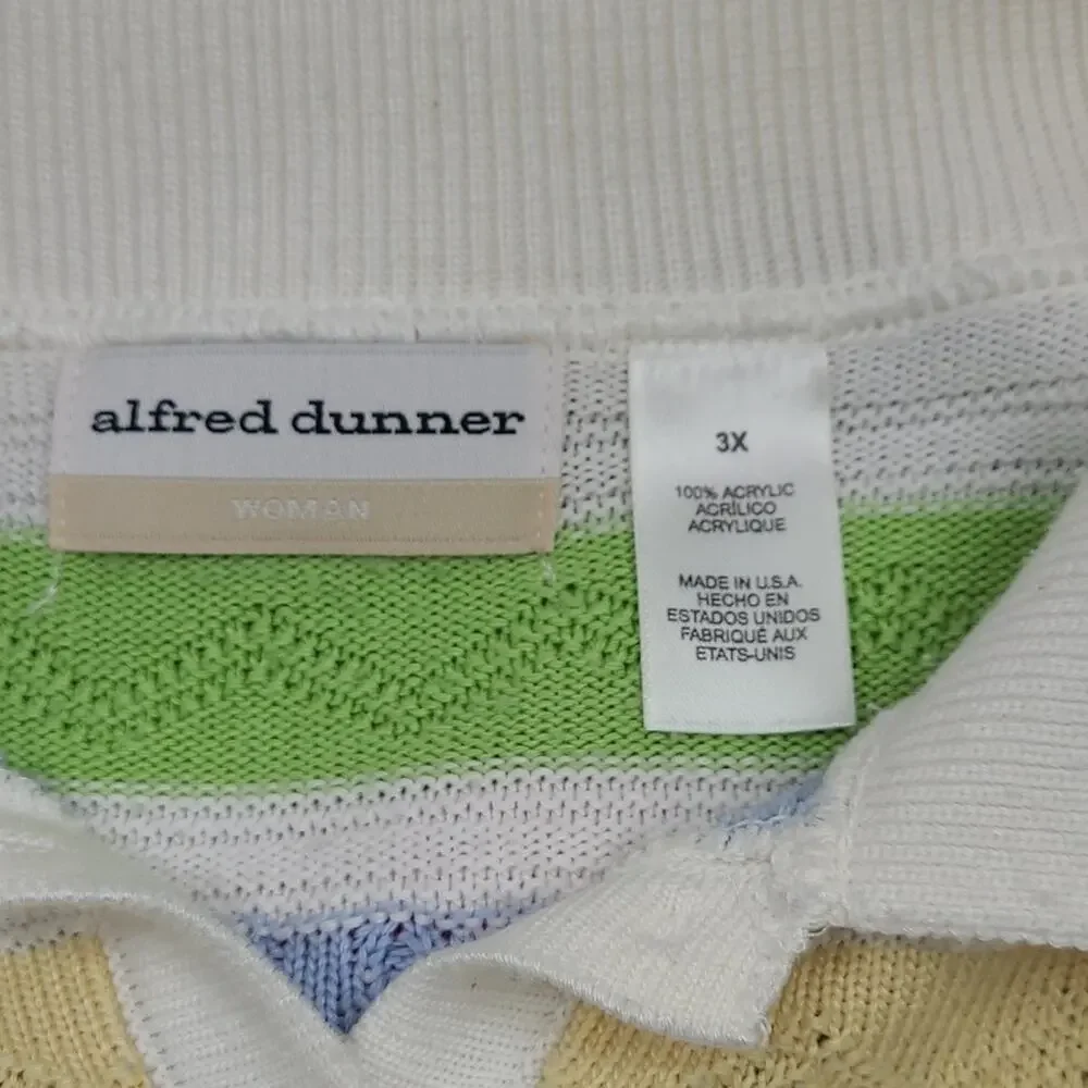 Alfred Dunner SZ 3X Sweater VTG Multicolored Striped Knit 3 button Granny Core